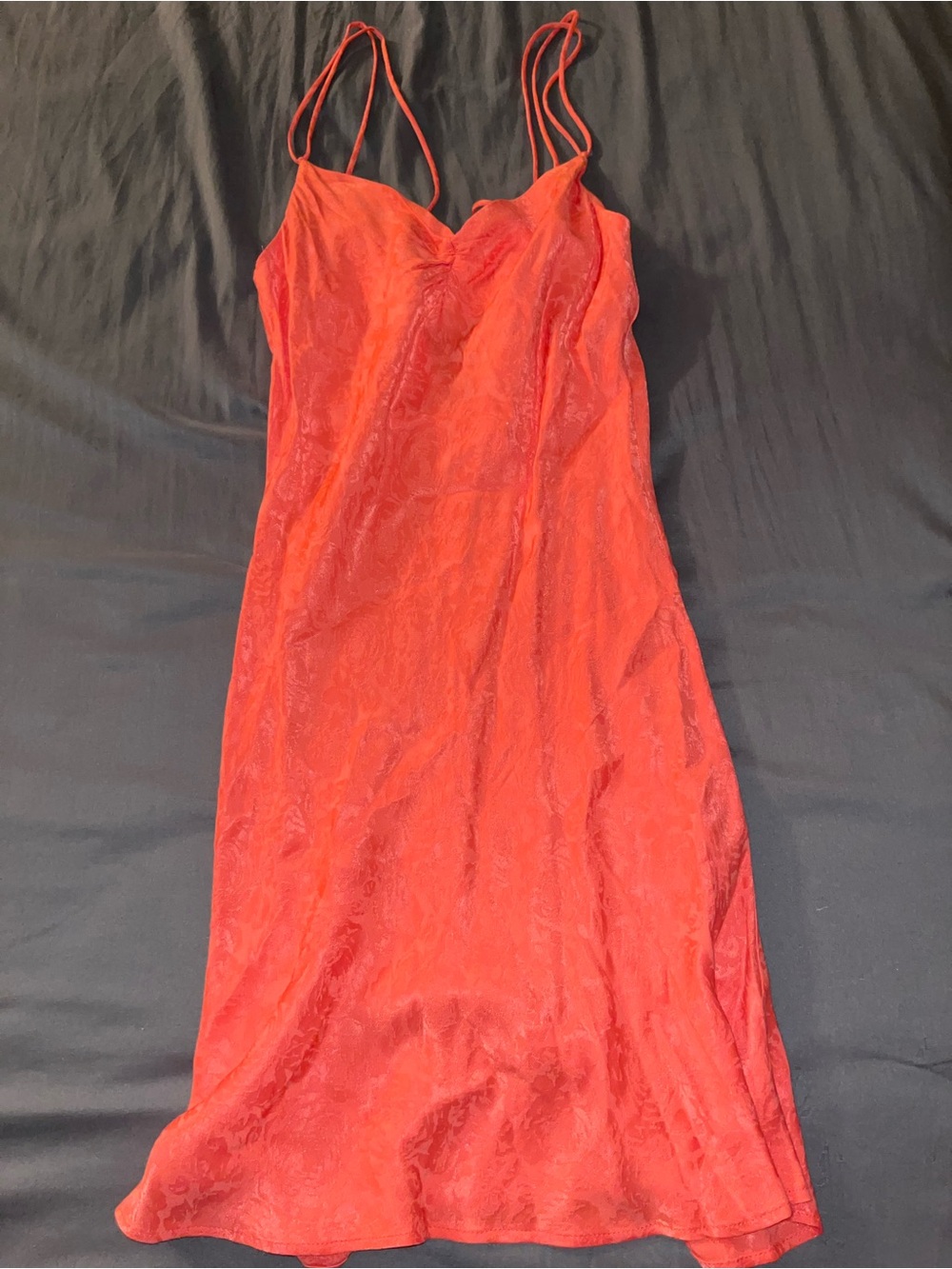 Zara Coral-Red Slip Dress with Double Spaghetti Straps and tie back